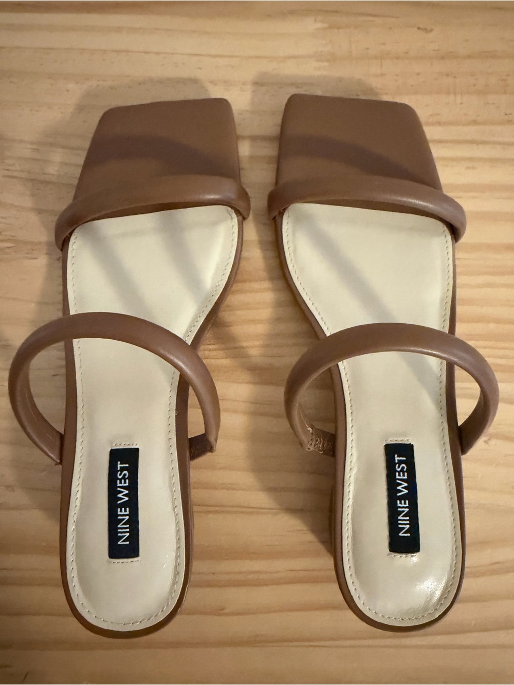 Nine West Brown Square-Toe Slip-On Sandals